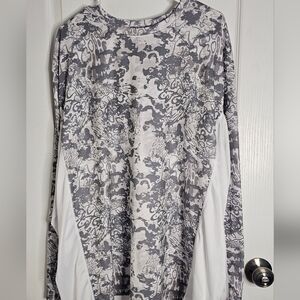 Huk Gray and White Long Sleeve Shirt